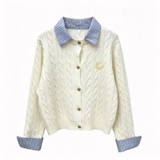 批发假两件polo领毛衣外套女2026<b class='q'>春</b>秋新款学院风宽松翻领针织开衫上衣