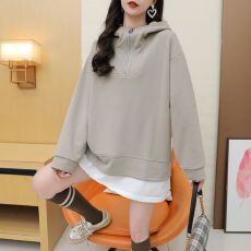 批发实拍2025冬装华棉复天鹅绒大码假两件连帽加绒加厚卫衣女