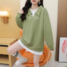 批发实拍2025冬装华棉复银狐绒380克大码加绒加厚假两件卫衣女