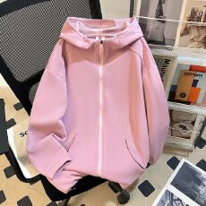 批发实拍2025春秋原版质量大码开衫连帽拉链外套卫衣女