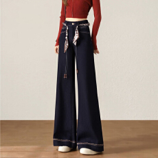 批发复古深蓝色胖mm直筒牛仔裤<b class='q'>女装</b>2026春秋显高显瘦<b class='q'>大码</b>高级感阔腿裤