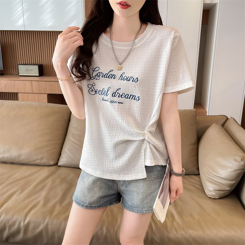 RY360# 实拍2026夏季新款白色百搭不规则时尚休闲显瘦上衣短袖t恤女