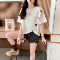 实拍2026夏季新款韩版百搭小个子开叉不规则上衣短袖t恤女