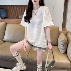 批发实拍2026夏季<b class='q'>雪纺</b>条纹百搭条纹宽松上衣时尚<b class='q'>短袖</b><b class='q'>T</b><b class='q'>恤</b>女
