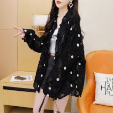 批发实拍2026夏季原版质量大码薄款流苏<b class='q'>波点</b><b class='q'>衬衫</b>中长款防晒衣女