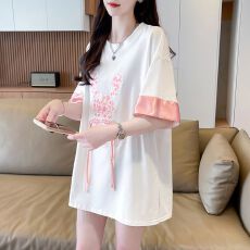 批发实拍2026夏季100棉中国风<b class='q'>大码</b>胖mm上衣短袖T恤<b class='q'>女</b>