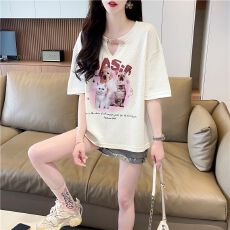 批发实拍2026夏季华夫格爱心桃皮带设计上衣小个子印花短袖T恤女