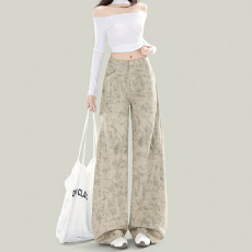 批发美式设计款扎染宽松阔腿裤<b class='q'>女</b>2026春季新款大码高腰显瘦拖地阔腿<b class='q'>裤</b>