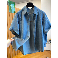 批发原版质量特<b class='q'>大码</b>300斤高级感烫钻<b class='q'>牛仔</b>宽松<b class='q'>外套</b>女