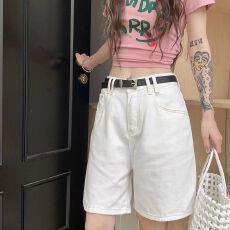 批发白色高腰牛仔短裤女夏季新款设计感大码百搭胖mm宽松直筒阔腿裤子