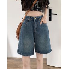 批发2026年夏季新款百搭牛仔短裤女高腰宽松直筒显瘦休闲五分阔腿中裤