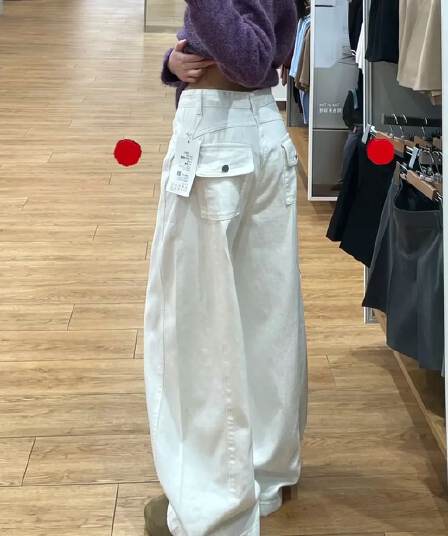 아메리칸 다용도 화이트 로우 웨이스트 모통이 칼 넓은 다리 청바지 여성 2026 여름 얇은 스타일 루즈핏 슬림해 보이는 스트레이트 바지