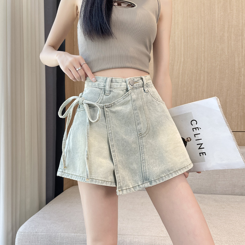 핫걸 데님 치마바지 여성 여름 다용도 2026 새로운 작은 키 슬림해 보이는 불규칙 스트랩 반신 치마바지