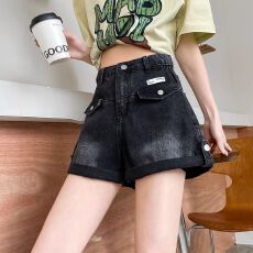 批发2026夏季设计感<b class='q'>卷</b><b class='q'>边</b><b class='q'>牛仔</b>裤女韩版新款梨型高腰宽松显瘦阔腿热裤