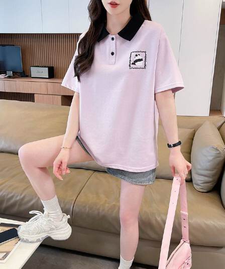 실사 2026 여름 50 면 50 폴리 에스터 남자 바 면 만화 POLO 셔츠 반팔 티셔츠 여성