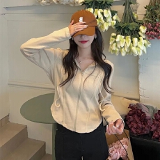 批发秋装抖音质量新款韩版大码女装遮肉显瘦连帽长袖开衫T恤女 M-4XL