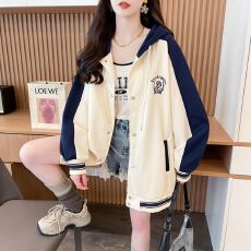 批发实拍2026秋装华棉复牛奶丝+内抽大码拼接双层帽外套卫衣女
