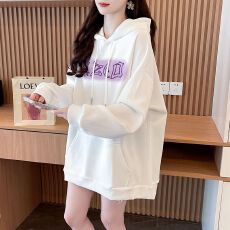 批发实拍2026春秋装仿华棉复合牛奶丝宽松大码连帽薄款卫衣女