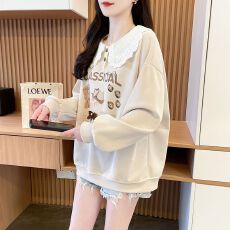 批发实拍2026春秋装仿华棉复合牛奶宽松大码胖mm娃娃领薄款卫衣女