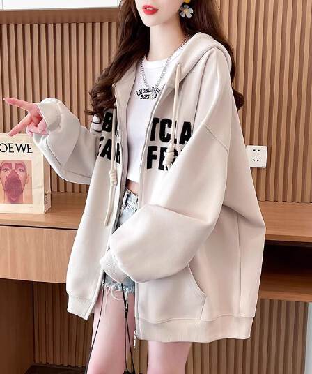 봄과 가을 옷 모방 후아 면 복잡한 우유 실크 빅 사이즈 지방 mm 지퍼 재킷 얇은 스타일 후드티 여성