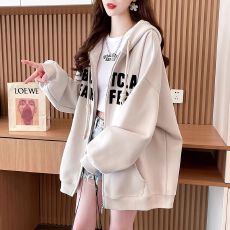 批发春秋装仿华棉复牛奶丝大码胖mm拉链外套薄款卫衣女