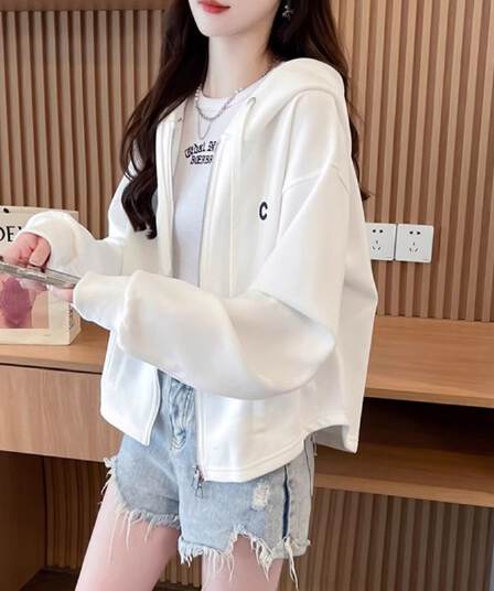 모방 후아 면 복잡한 우유 실크 작은 키 봄 가을 얇은 스타일 후드 맨위 재킷 후드티 여성