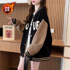 批发仿华棉复超柔加绒加厚棒球服女卫衣大码胖mm女装外套