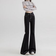 批发时尚显瘦牛仔裤<b class='q'>女</b><b class='q'>装</b>秋冬大码胖mm新款微喇叭阔腿高腰垂感拖地裤子