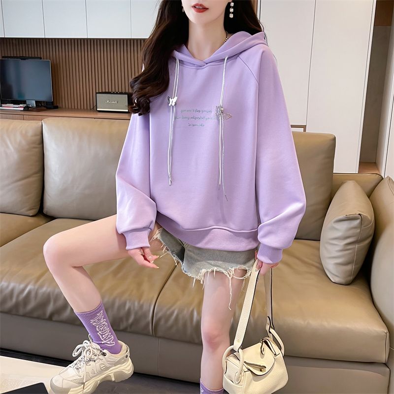 BY36754# 春秋仿棉华棉复合连帽设计感小个子宽松卫衣女  服裝批發女裝批發服飾貨源