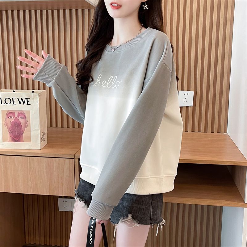 BY37258# 春秋仿棉华棉复合渐变色设计感小个子宽松卫衣女 服裝批發女裝批發服飾貨源
