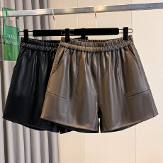 批发实拍大码皮裤女短裤高腰绵羊皮宽松阔腿裤2025秋冬<b class='q'>新款</b>显瘦皮靴裤