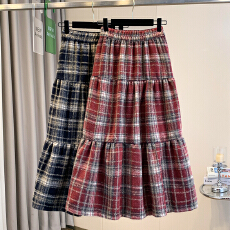 批发实拍大码胖M圣诞毛呢格子半身裙女秋<b class='q'>冬</b>2025新款高腰显瘦a字蛋糕裙