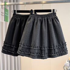 批发实拍大码韩系木耳边拼接半身裙女2025<b class='q'>秋</b>冬新款松紧腰显瘦A字中裙