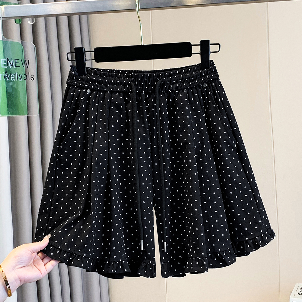 RY3098# 实拍大码木耳花边波点休闲短裤女夏季新款胖妹妹高腰显瘦阔腿热裤