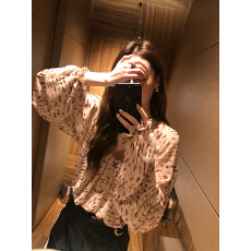 批发Gakee official V领花纹<b class='q'>雪纺</b>衫女春季款轻奢气质宽松透气<b class='q'>长袖</b>衬衣