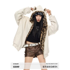 批发ICH MODE 美式耳朵麂皮绒豹纹棉服女2026新款秋冬季防寒夹棉外套