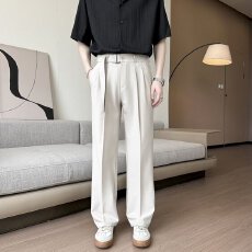 批发夏季冰丝薄款黑色韩版宽松小西裤<b class='q'>男士</b>帅气潮流小直筒<b class='q'>休闲</b><b class='q'>西装</b>长裤