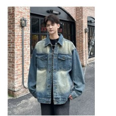 批发美式重工<b class='q'>复古</b>做旧水洗牛仔衣外套男<b class='q'>日系</b>宽松潮牌工装夹克帅