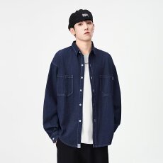 批发日系男生水洗牛仔衬衫春秋三件套装宽松垂感衬衣男款上衣休闲外套