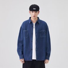 批发蓝色牛仔衬衫长袖男生春秋季2025新款日常百搭外套上衣衬衣纯色