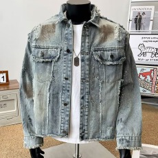 批发<b class='q'>男士</b>浅色工装<b class='q'>牛仔</b>外套男春秋高级感痞帅2025新款美式翻领夹克男装