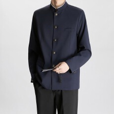 批发新中式中山装纽扣西服夹克男装痞帅春秋休闲<b class='q'>中国风</b>立领西装外套潮