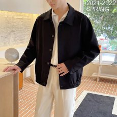 批发轻熟风<b class='q'>春</b>秋新款男休闲杏色翻领夹克宽松韩版潮流短款廓形百搭外套