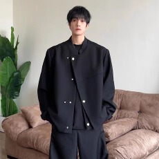 批发新中式黑色廓形西服夹克男春秋季国潮高级感痞帅小众宽松西装外套