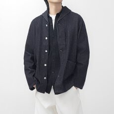 批发休闲翻领外套男春秋季日系简约轻奢高级感工装长袖牛仔<b class='q'>衬衫</b>夹克