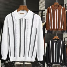 批发轻熟风撞色条纹翻领<b class='q'>POLO</b><b class='q'>衫</b><b class='q'>男</b>装夏季高品质冰丝针织短袖t恤<b class='q'>男</b>休闲