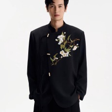 批发2025新中式中山装男士结婚黑色立领西装外套高端订婚新郎中式礼服