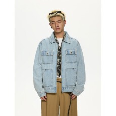 批发2025春秋新款韩潮牌男女同款牛仔夹克多口袋外套