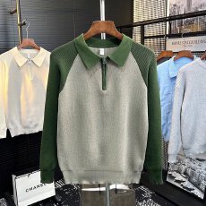 批发半拉链毛衣男秋季polo领内搭打底衫慵懒风上衣撞色翻领男士针织衫