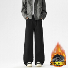批发冬季新款加绒加厚美式高街<b class='q'>牛仔裤</b>男年轻朝气宽松直筒松紧裤腰
